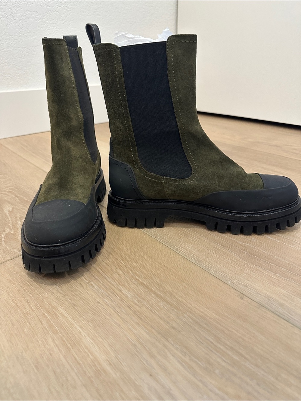 Olive Suede Chelsea Boots - Women's Combat Style
